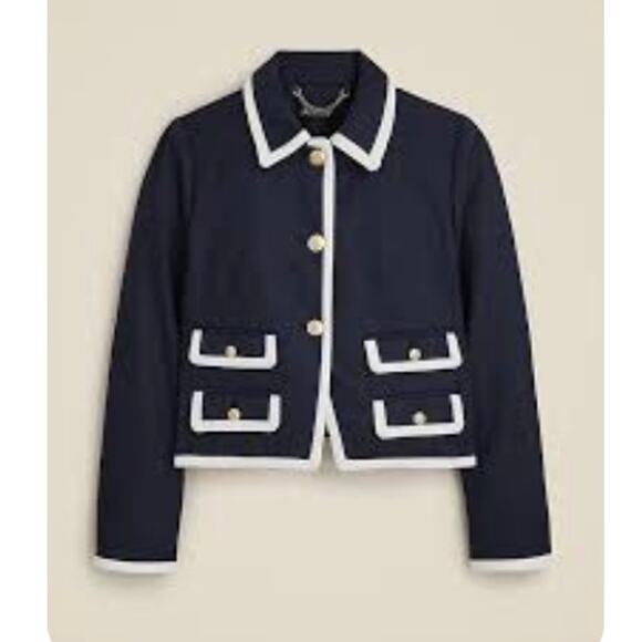 J.Crew Lucie Lady Jacket in Stretch Linen Blend Navy& White Sz 6 #656 - Picture 2 of 5